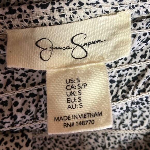 Jessica Simpson Black White Smocked Ruffle Tiered Sleeveless Mini Sundress Sz S - Picture 4 of 5